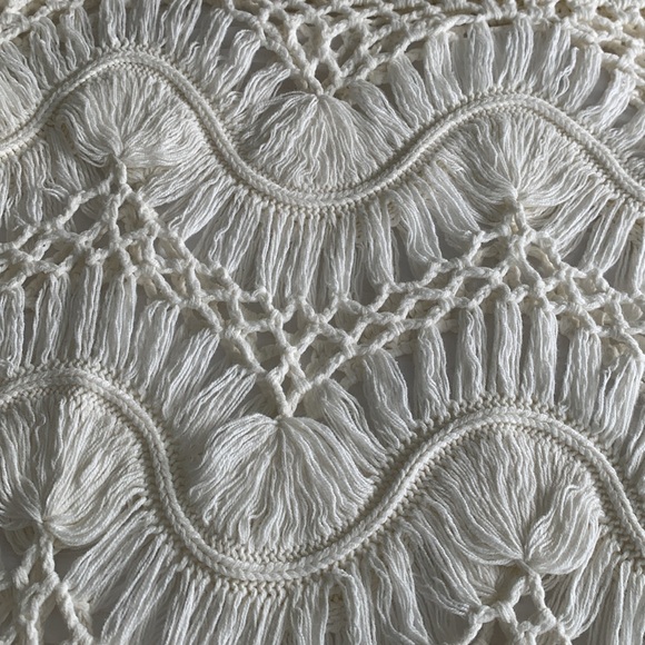 DENIM 24/7 Women’s Cream Sweater Detailed Soft Crochet Fringe Short Sleeve L - Picture 5 of 13